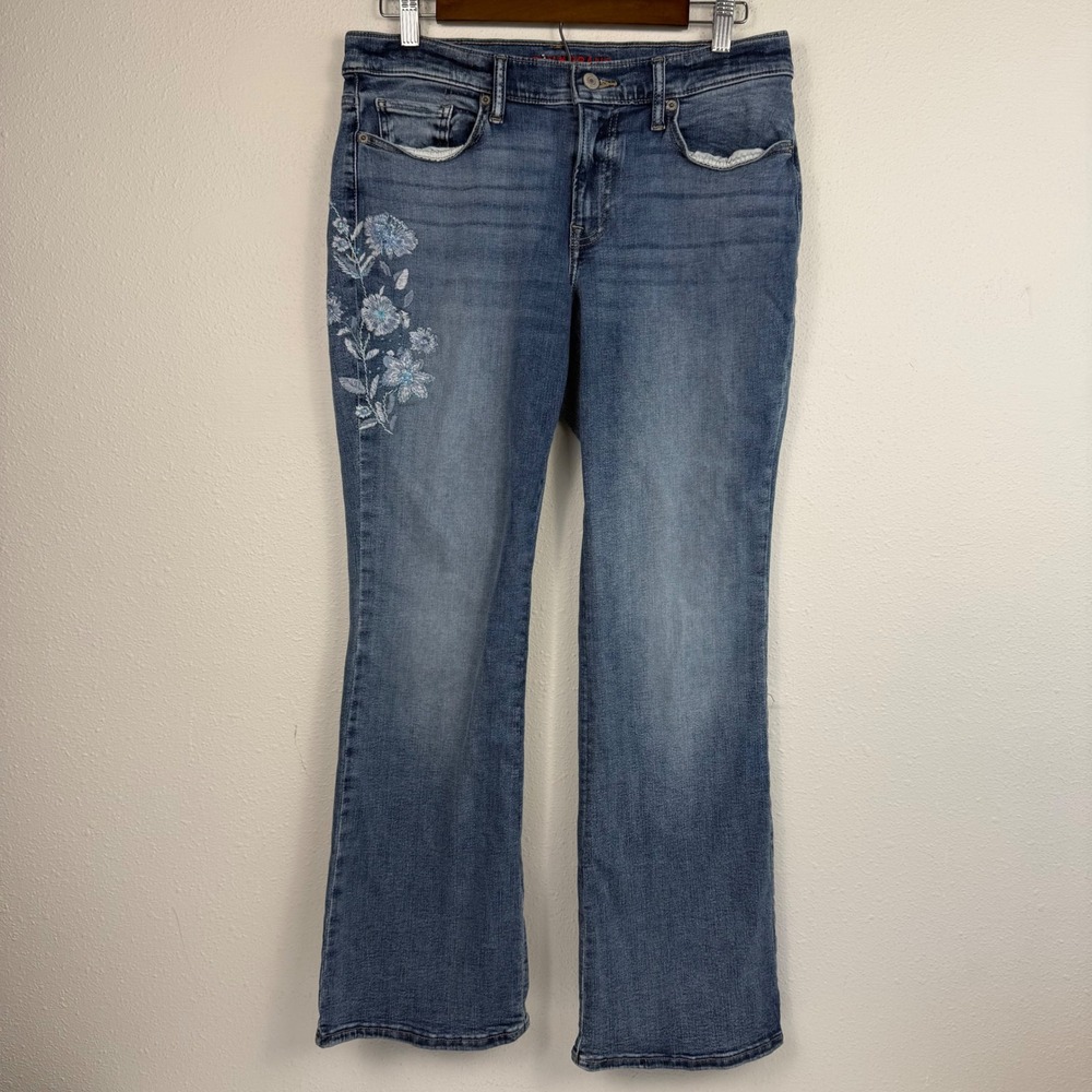 Lucky Brand Sweet Mid Rise Boot Floral Embroidered Jeans Blue 8/29A 144109 - Picture 1 of 12